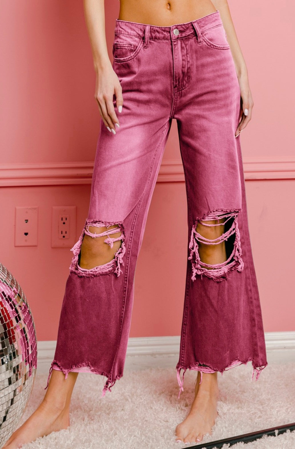 Pink Distressed Vintage Washed Pants