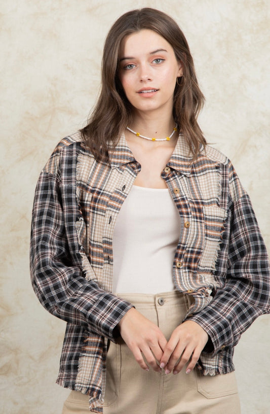 Oversized Contrast Flannel Top