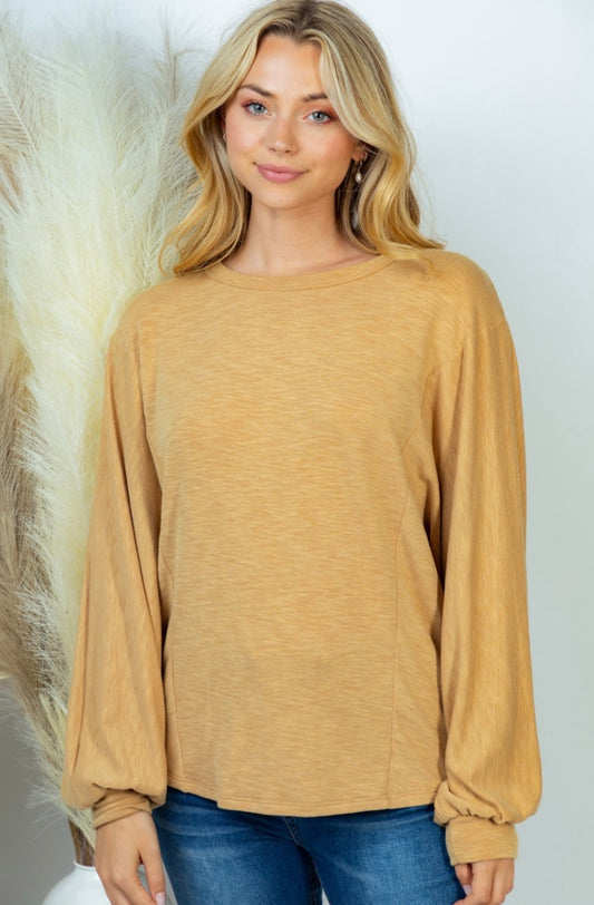 Camel Long Sleeve Open Back Top