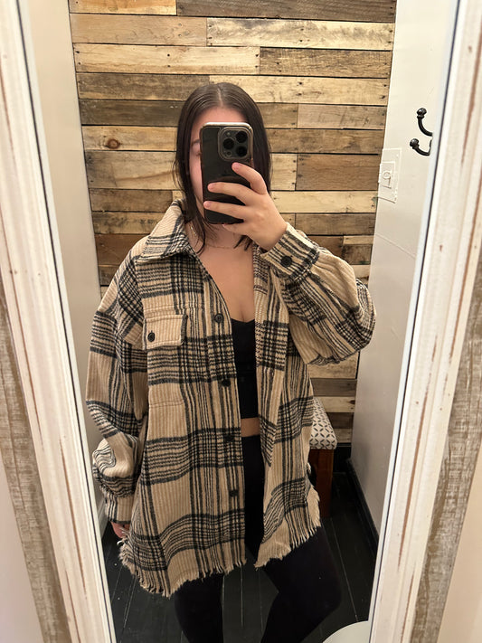 Oversized Tan and Black Plaid Jacket