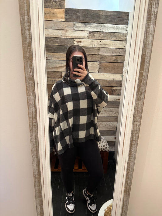 Black and White Plaid Turtle Neck Sweater