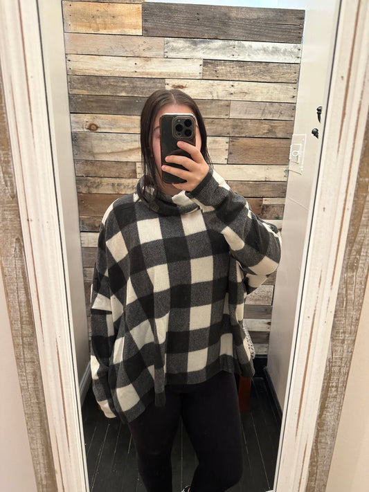 Black and White Plaid Turtle Neck Sweater