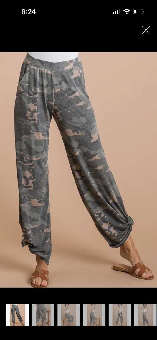 Camo split tie pants