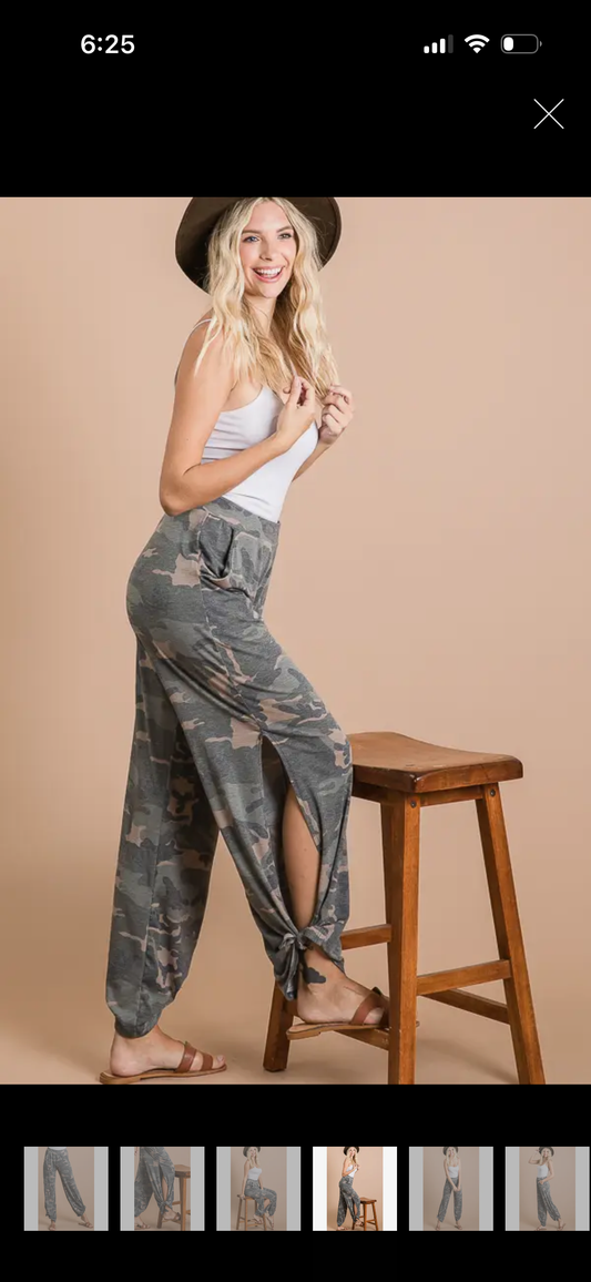 Camo split tie pants