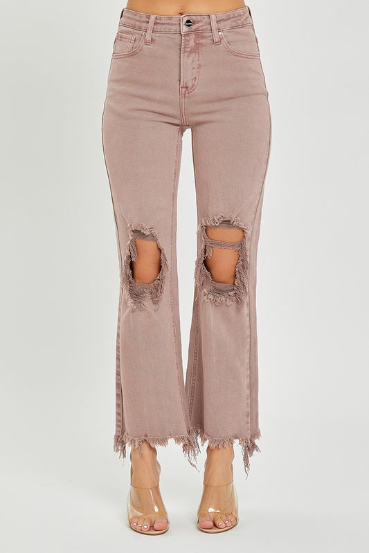 High Rise Knee Distressed Straight Jeans