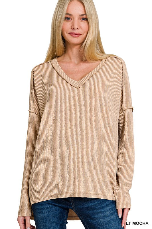 Ribbed Vneck long sleeve