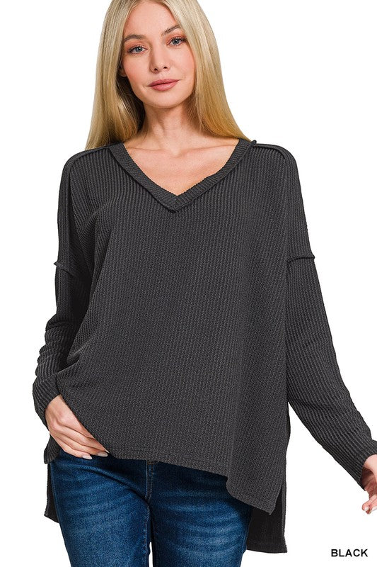 Ribbed Vneck long sleeve