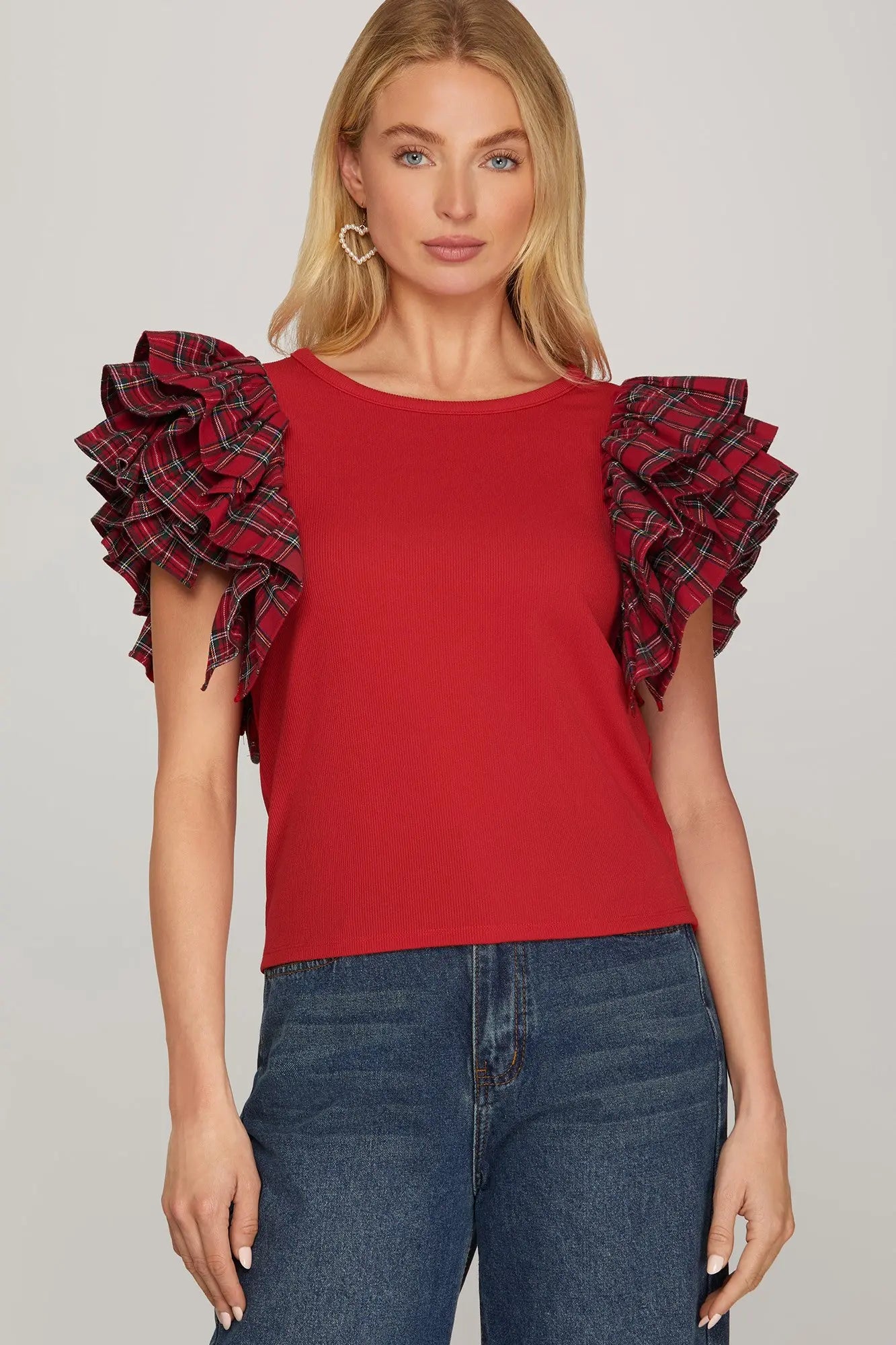 Christmas Ruffle Sleeve Top