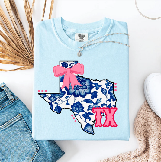 Blue Floral TX State Graphic Tee