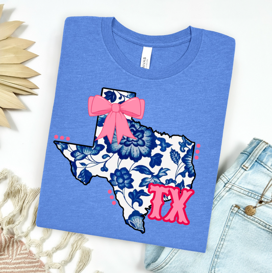 Blue Floral TX State Graphic Tee