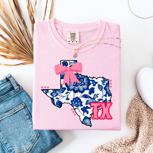 Blue Floral TX State Graphic Tee
