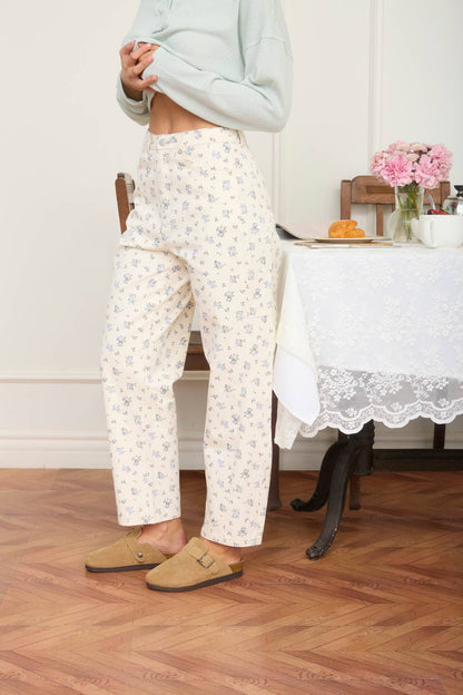 FLORAL ECRU DENIM PATTERN JEANS