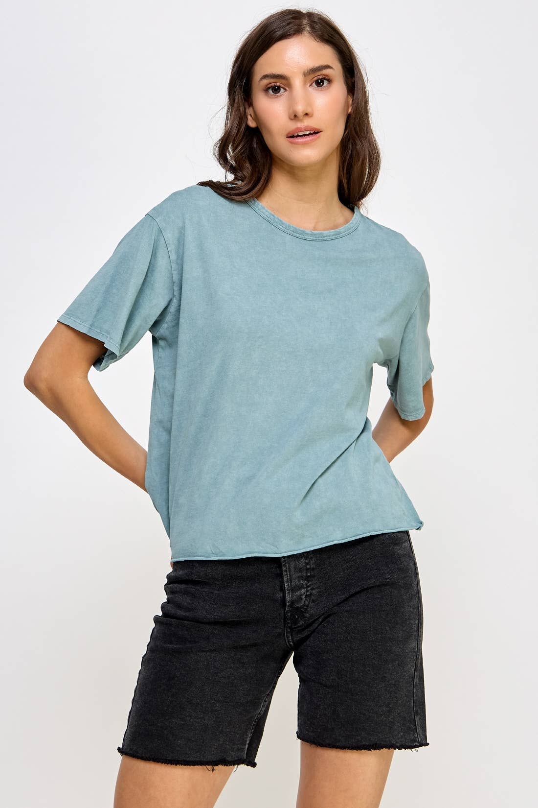 Blank Mineral Washed Long Cropped T-Shirt