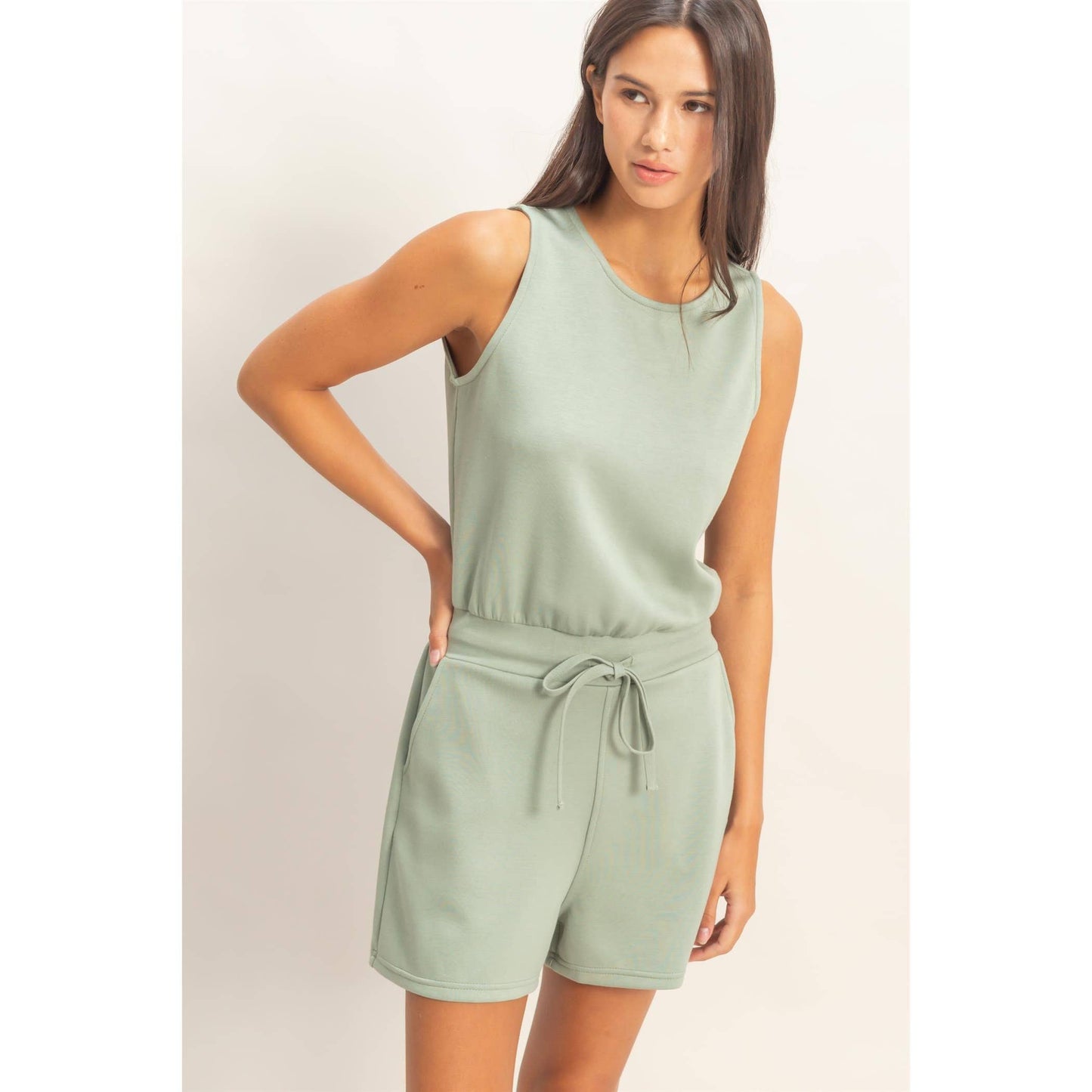 Drawstring Waist Sleeveless Romper