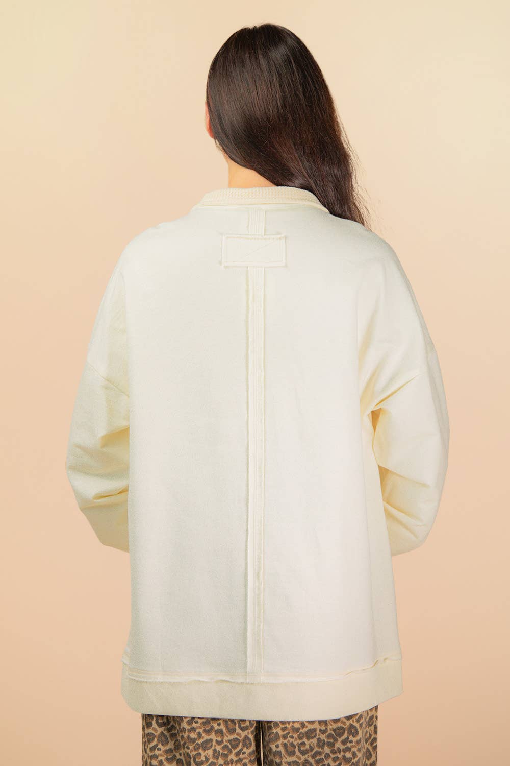 Mock Neck Mineral Washed Knit Causal Top