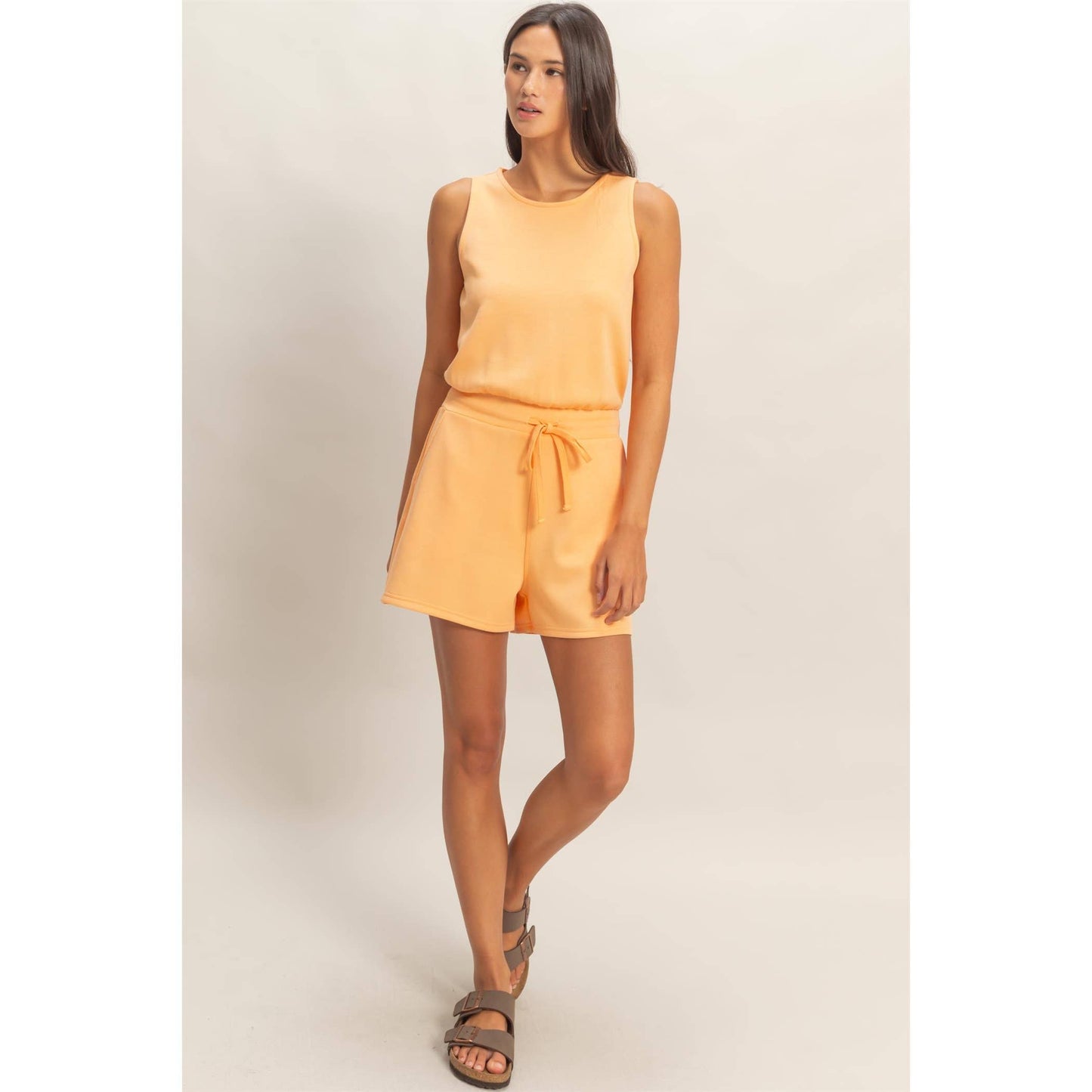 Drawstring Waist Sleeveless Romper
