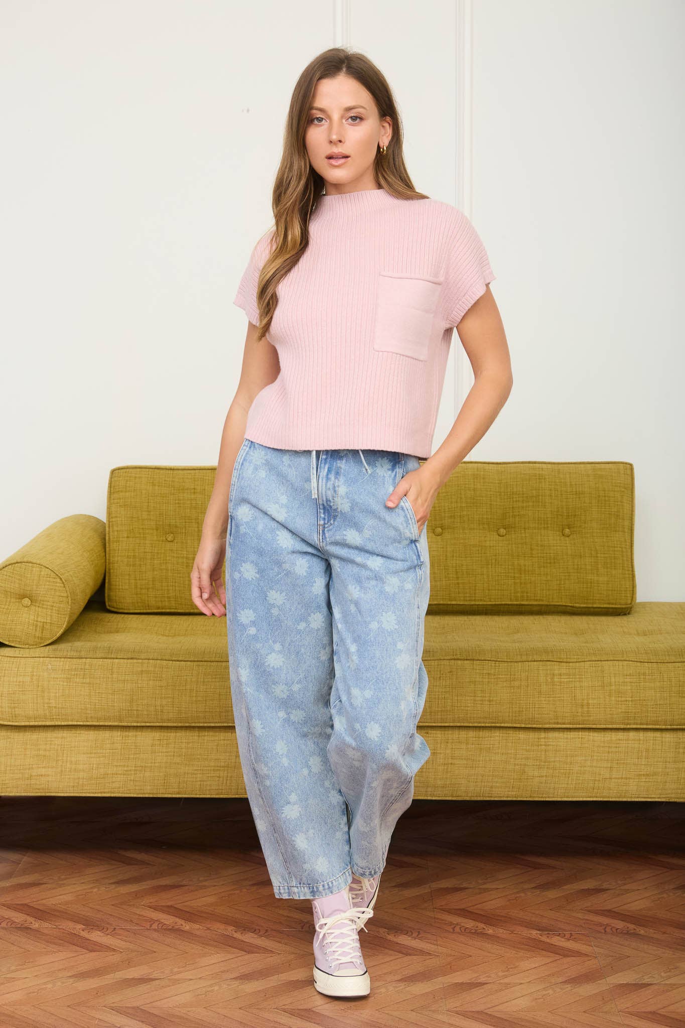 DANDELION WASHED DENIM DRAWSTRING DETAIL JEANS