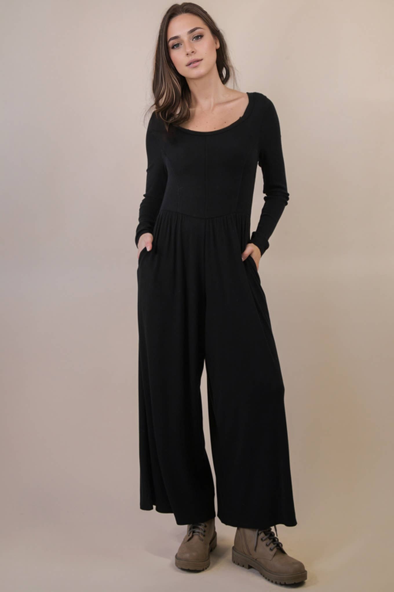 Wide Leg Solid Knit Casual Jumpsuit
