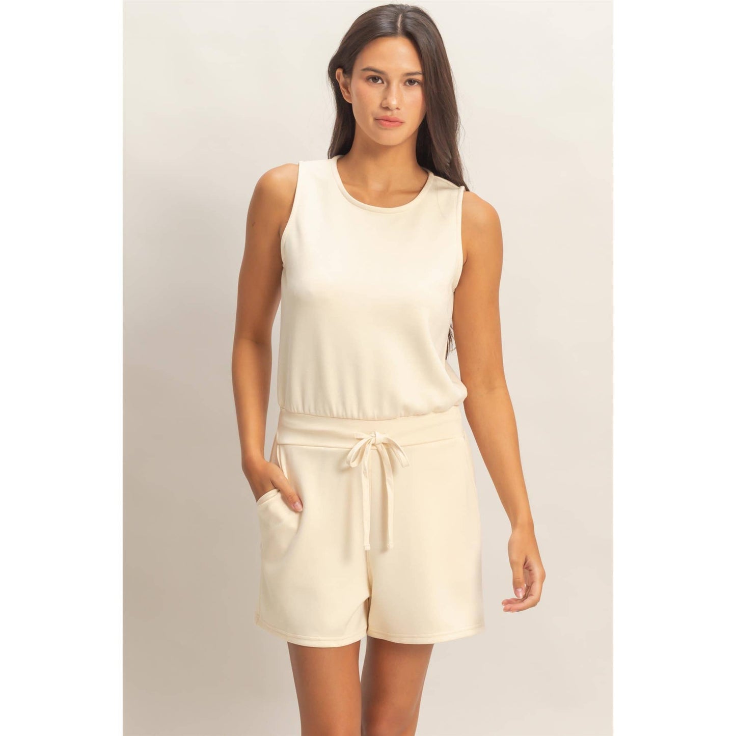 Drawstring Waist Sleeveless Romper