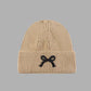 SOFT RIBBED KNIT BOW ACCENT BEANIES HAT | 40BN916