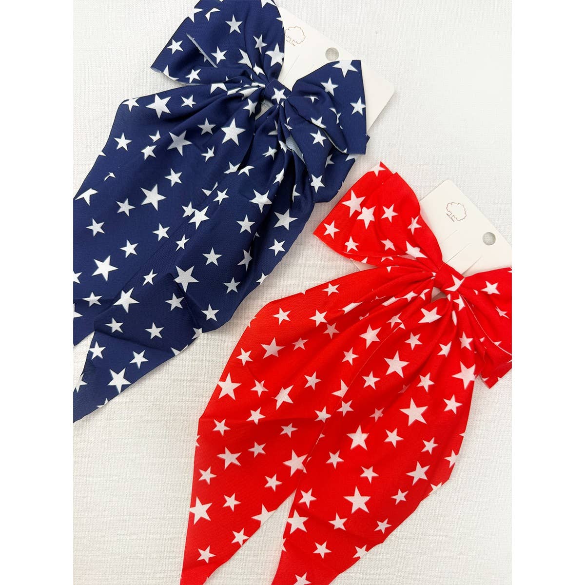 Blue and Red Star Long Tail Bow Hair Clip Set