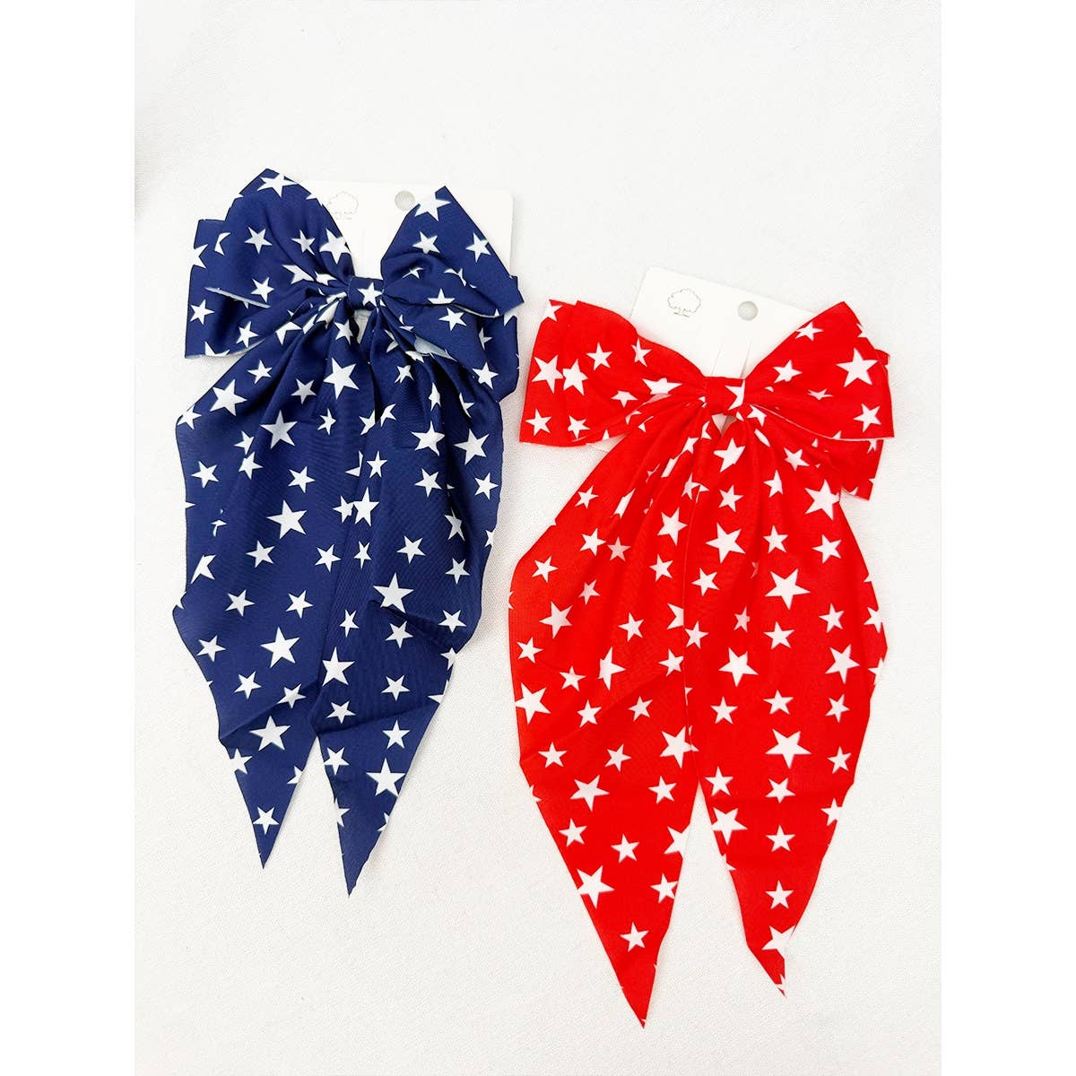 Blue and Red Star Long Tail Bow Hair Clip Set