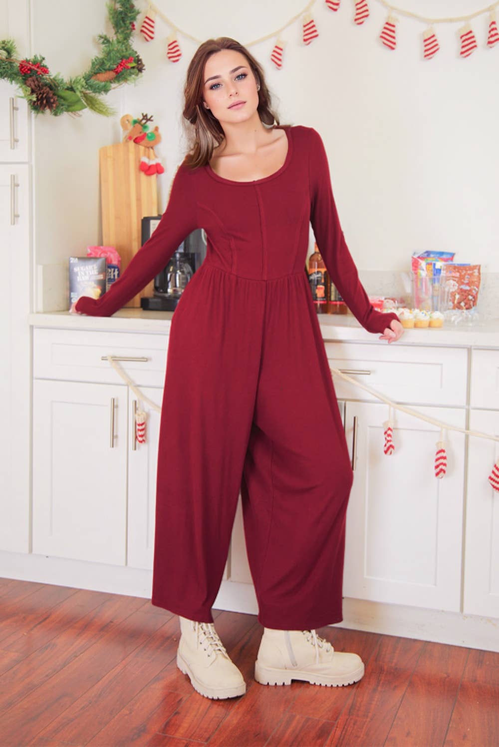 Wide Leg Solid Knit Casual Jumpsuit