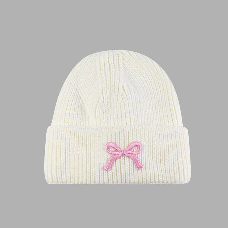 SOFT RIBBED KNIT BOW ACCENT BEANIES HAT | 40BN916