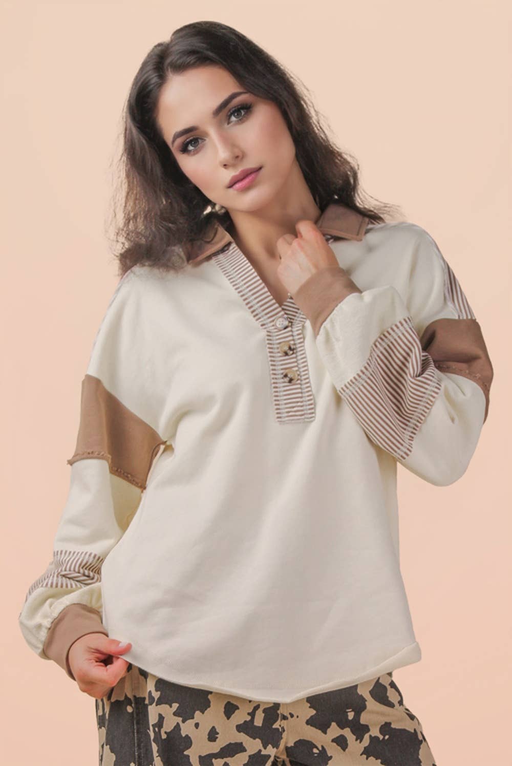 Color Block Oversized Casual Knit Top