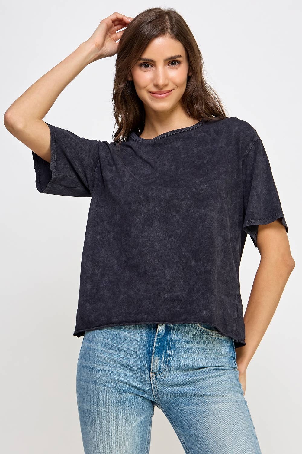 Blank Mineral Washed Long Cropped T-Shirt