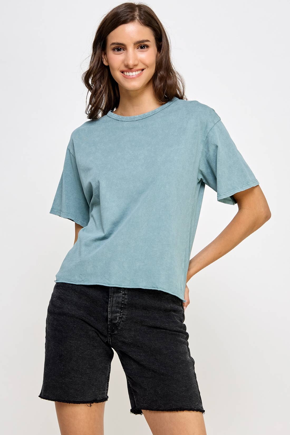 Blank Mineral Washed Long Cropped T-Shirt