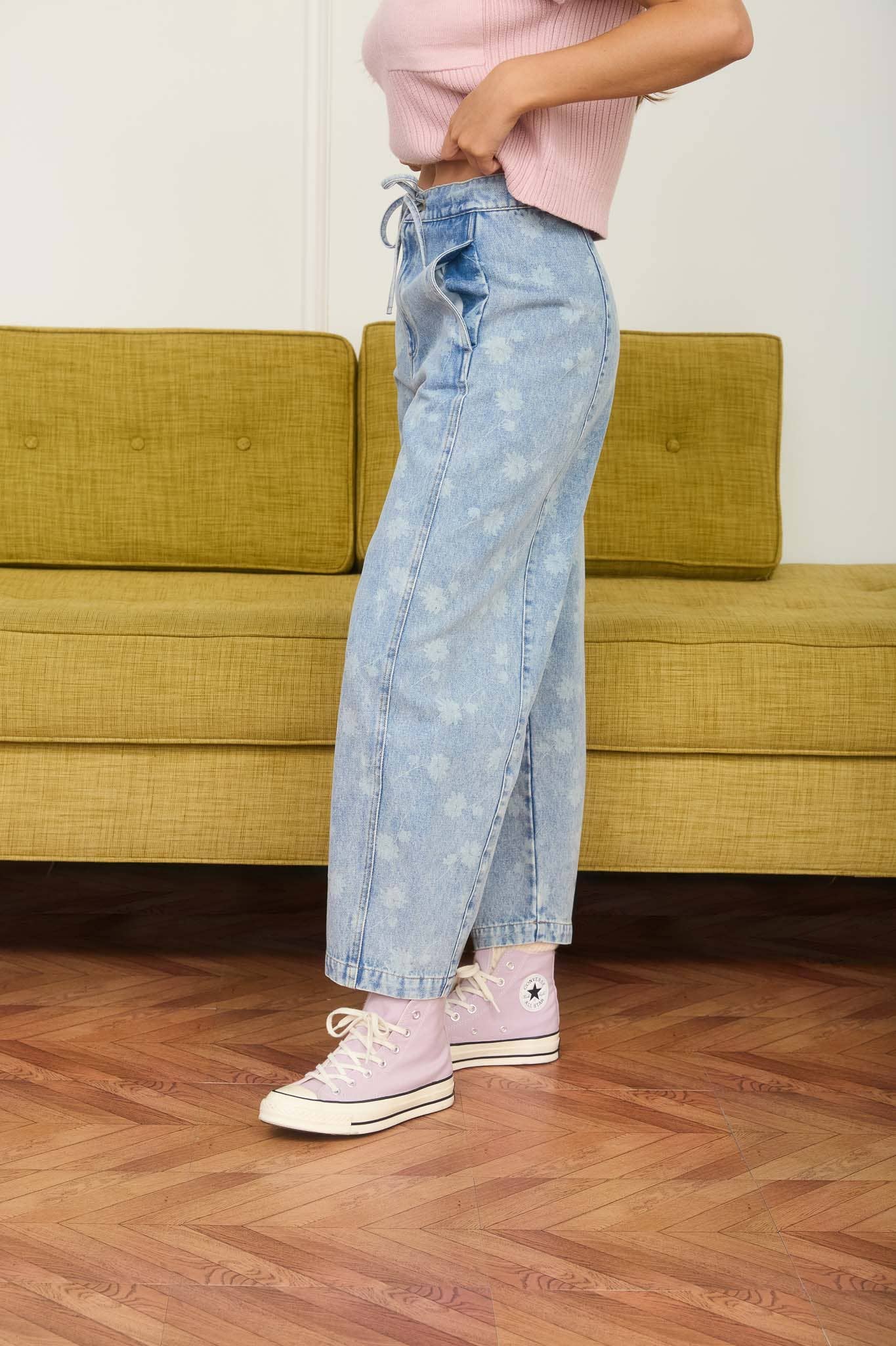 DANDELION WASHED DENIM DRAWSTRING DETAIL JEANS