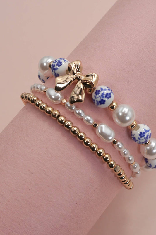 BLUE CERAMIC PORCELAIN BOW MULTI LAYER BRACELET | 80B1333