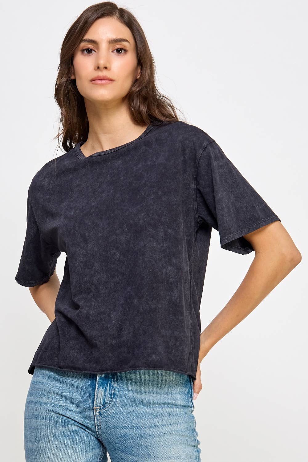 Blank Mineral Washed Long Cropped T-Shirt
