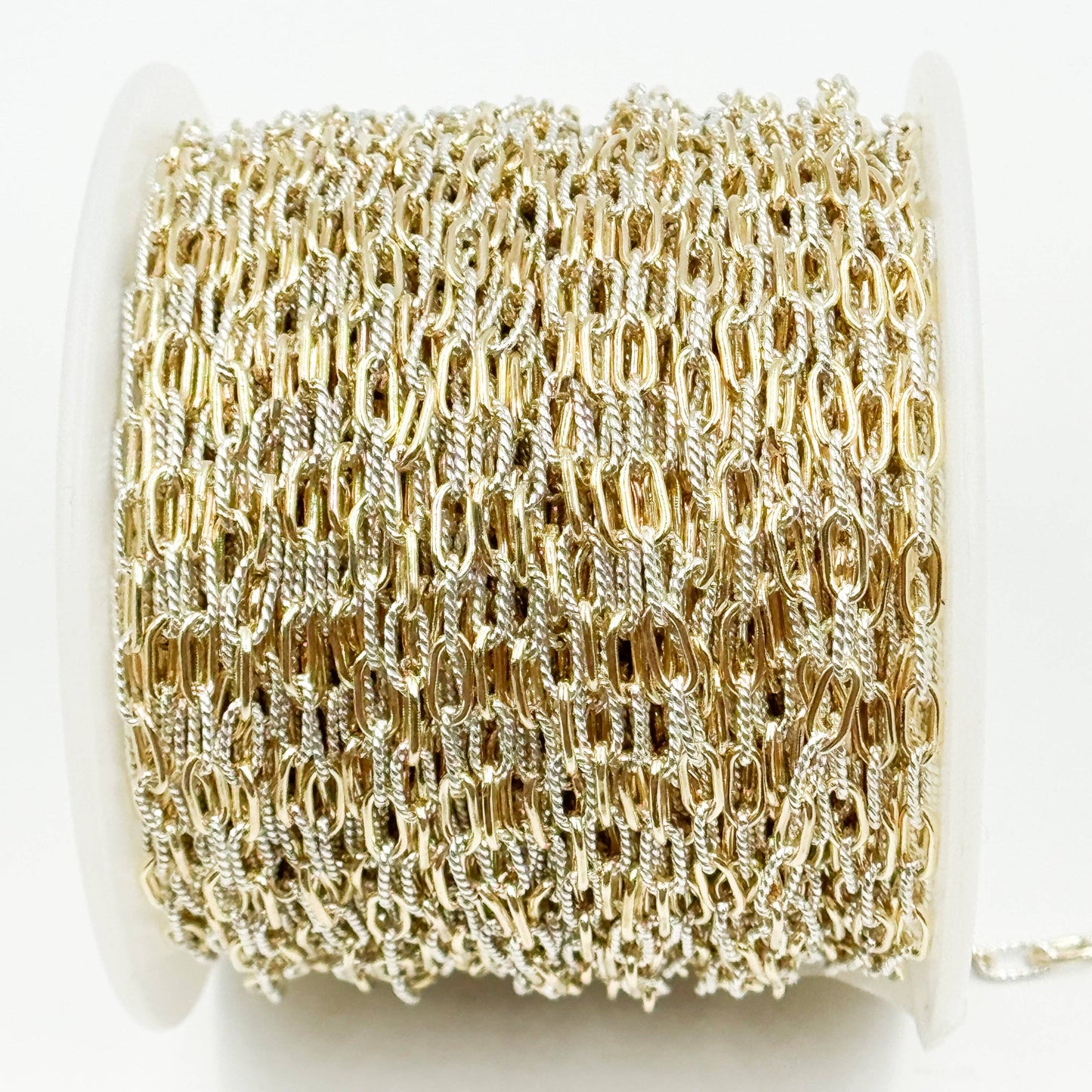 XM3106PZXETT. 14k Gold Filled Smooth and Silver Textured Paperclip Link Chain