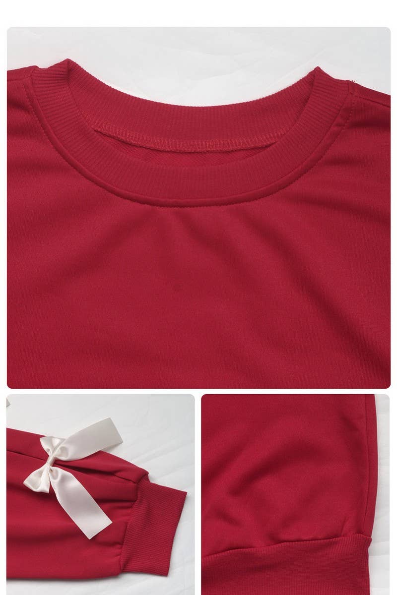 CWTBLL4035_RED BOW CREWNECK CHRISTMAS SWEATSHIRT