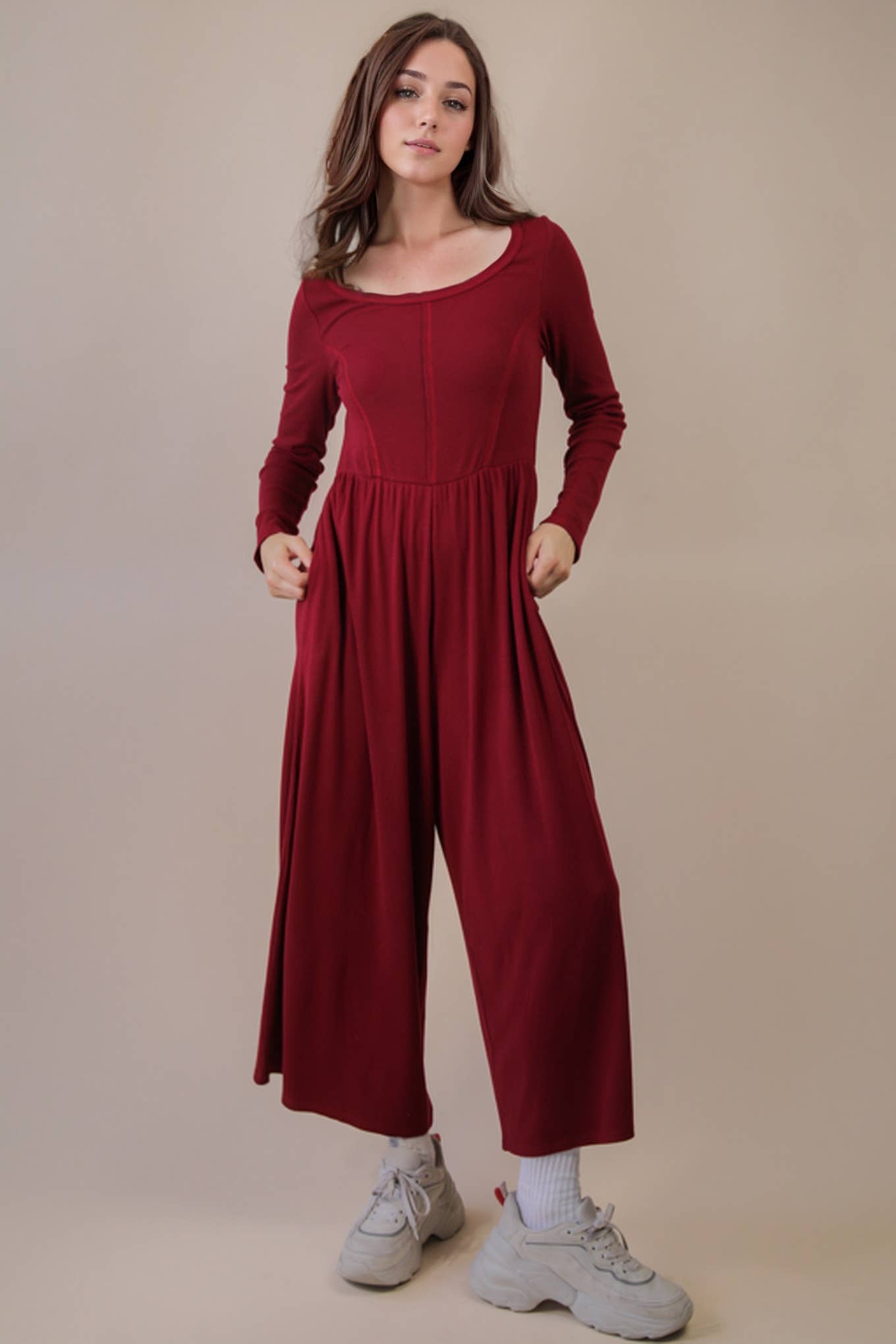 Wide Leg Solid Knit Casual Jumpsuit