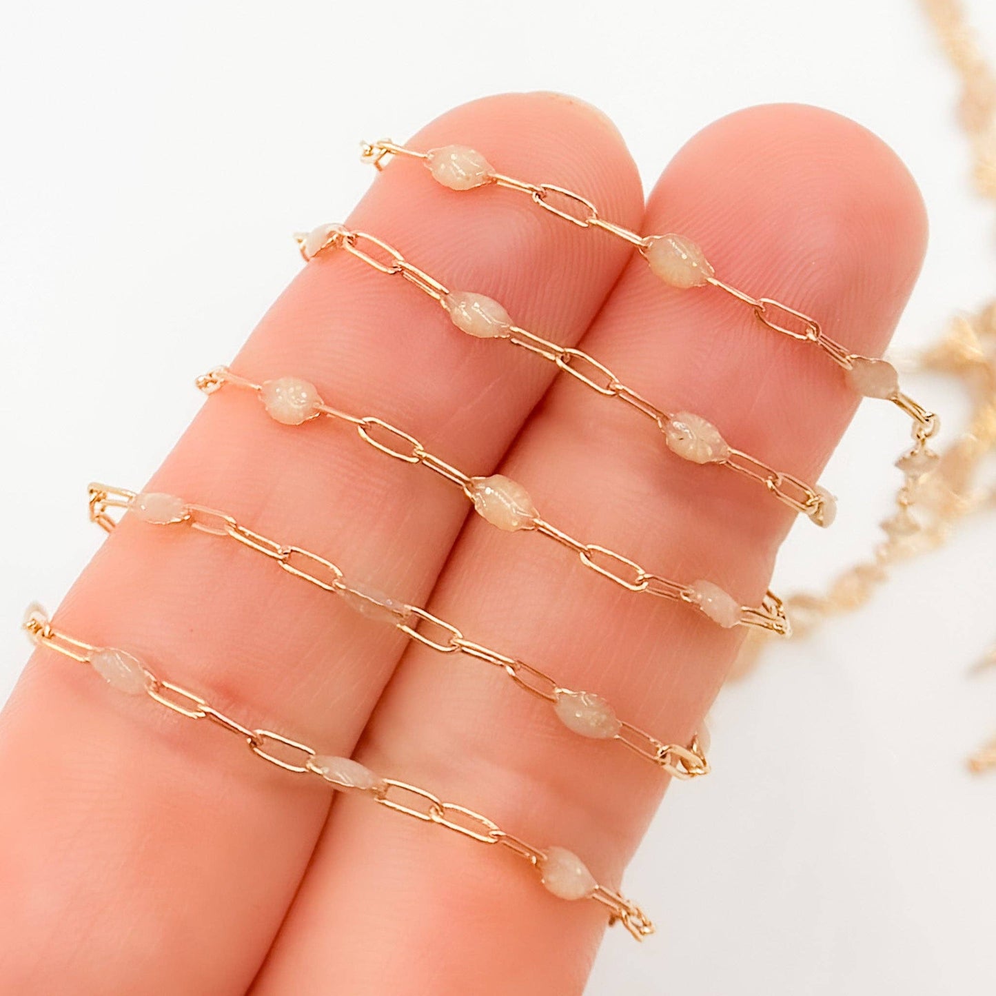 V250-OP1GF. Gold Filled Golden Shade Color Opal Enamel Cable Chain