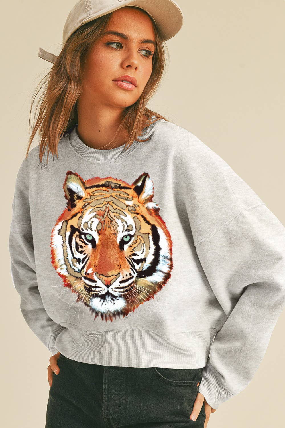 Wild Tiger Short Cropped Long Sleeve Sweatshirt