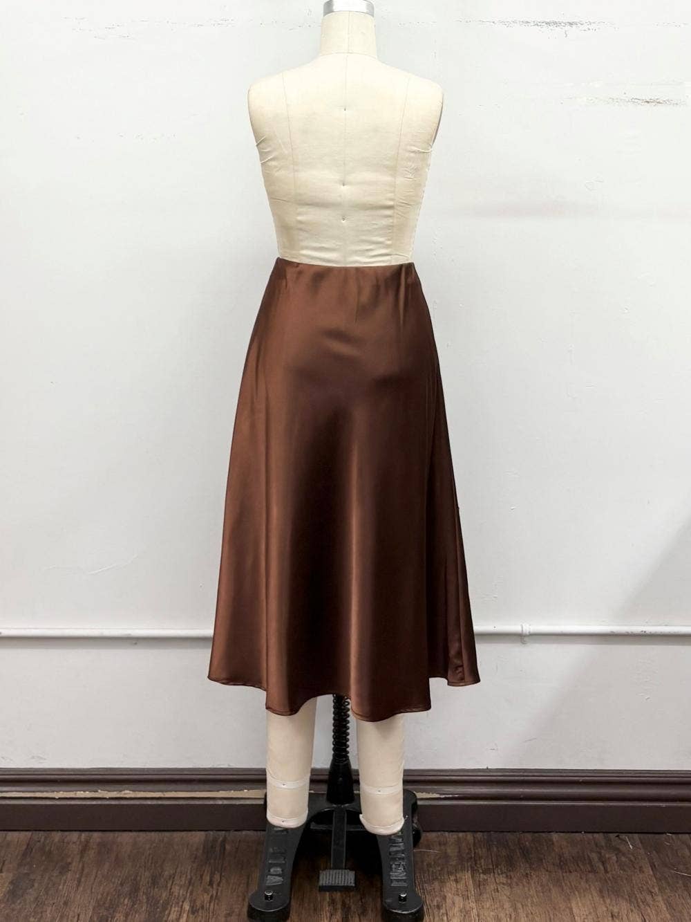 Elastic High Waist Satin Maxi Skirt