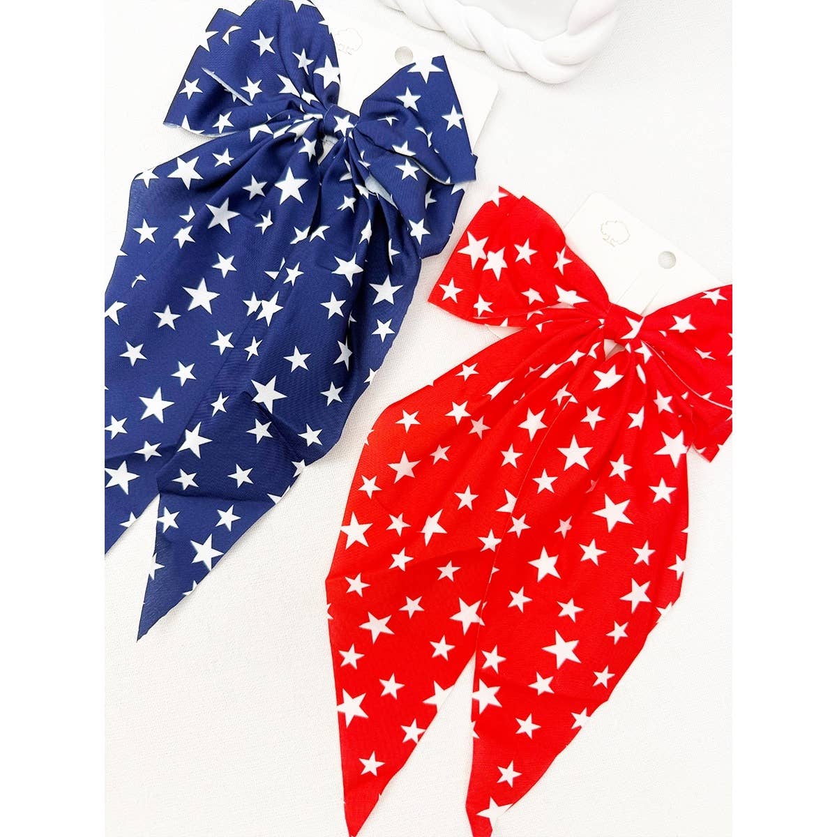 Blue and Red Star Long Tail Bow Hair Clip Set