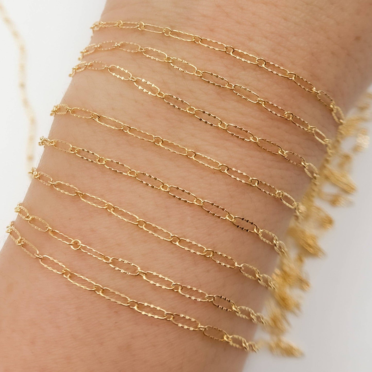 161TDGF. 14k Gold Filled Smooth Long and Short Dapped Link Chain