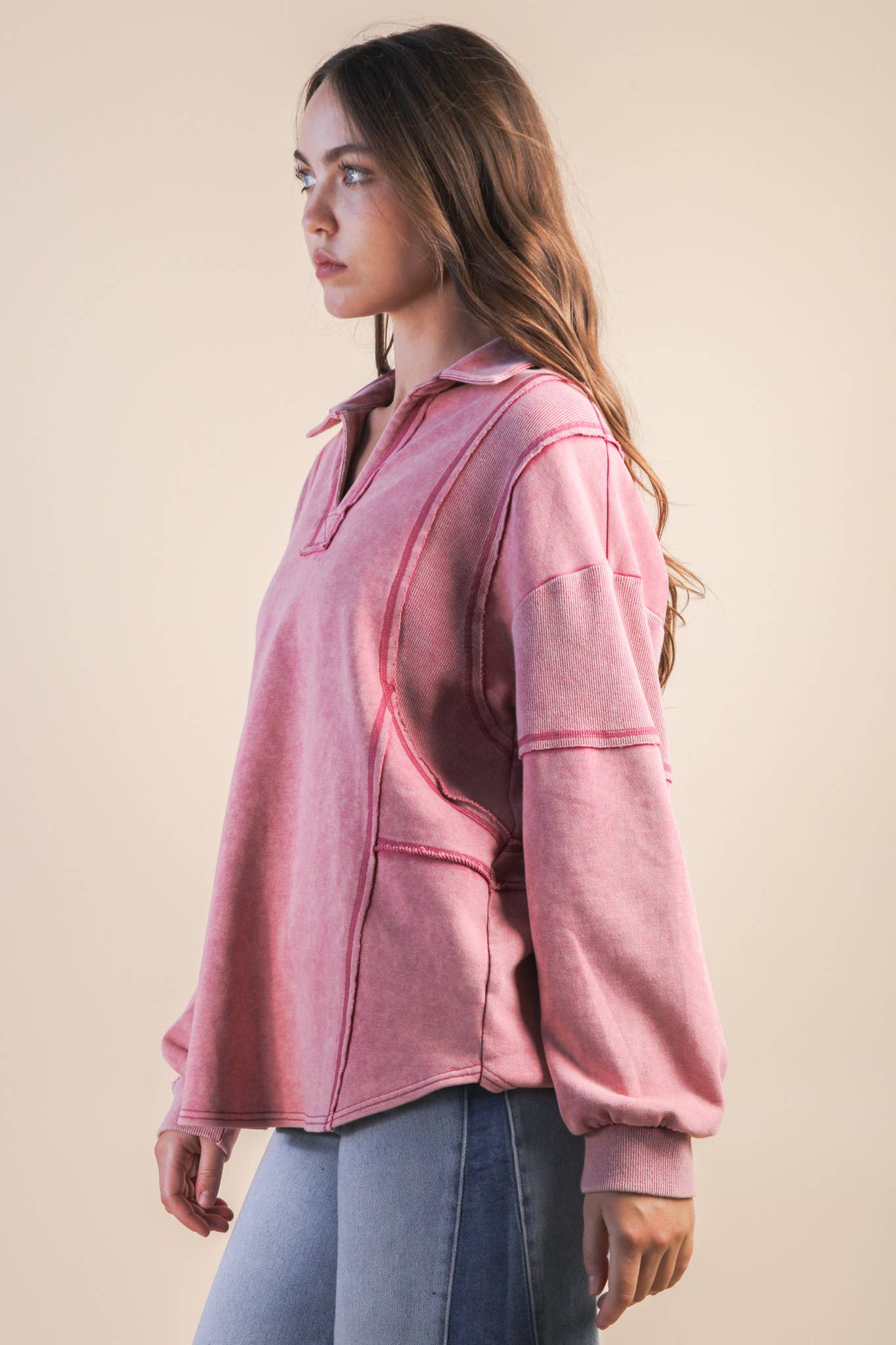 Mineral Washed Oversized French Terry Knit Top