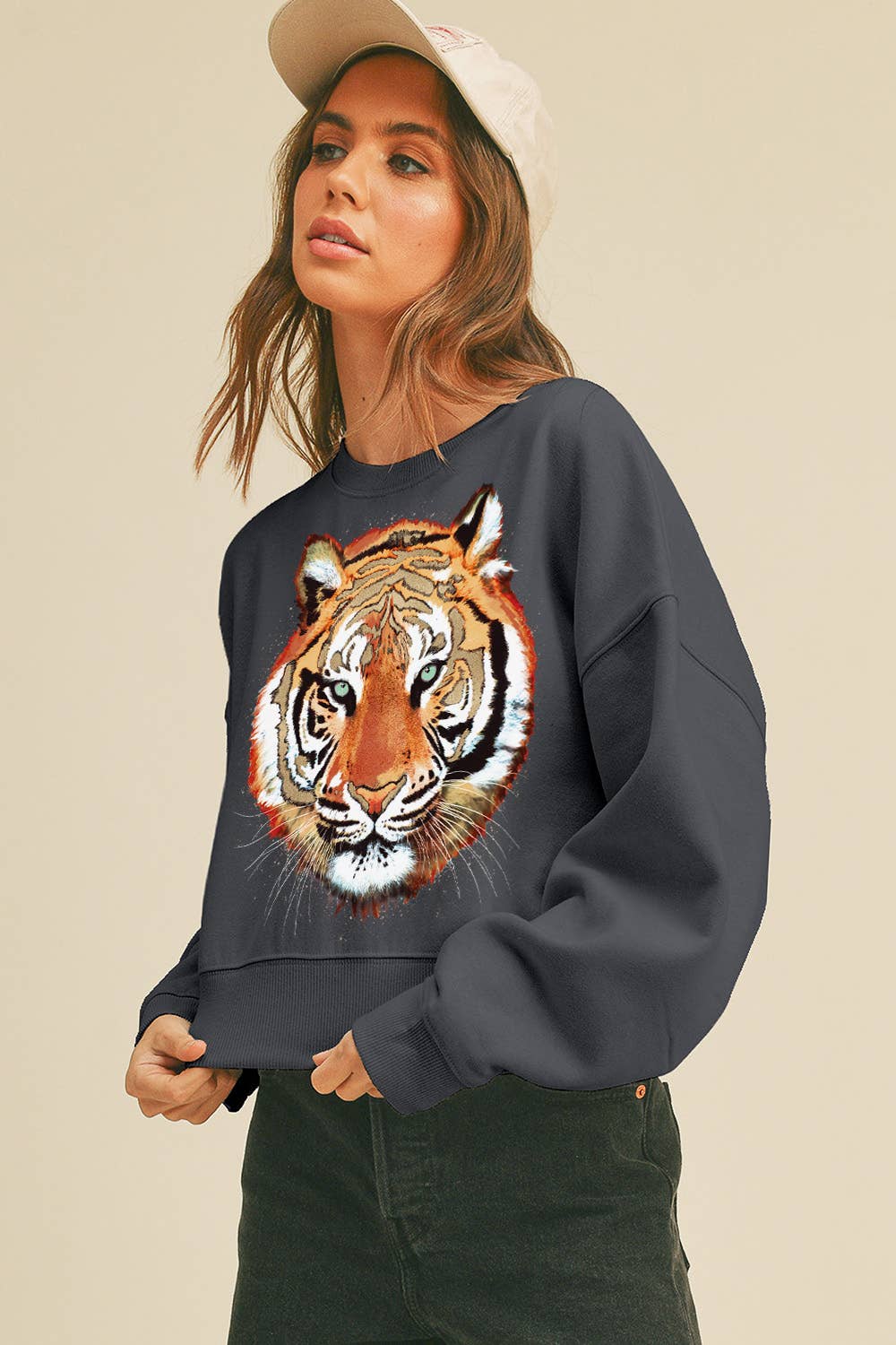 Wild Tiger Short Cropped Long Sleeve Sweatshirt