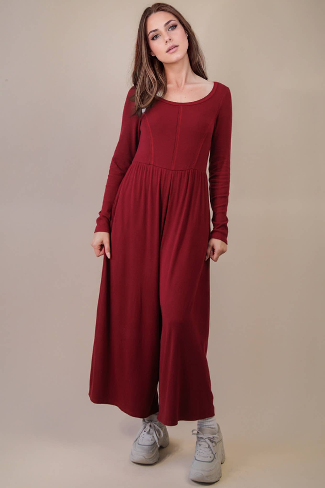 Wide Leg Solid Knit Casual Jumpsuit