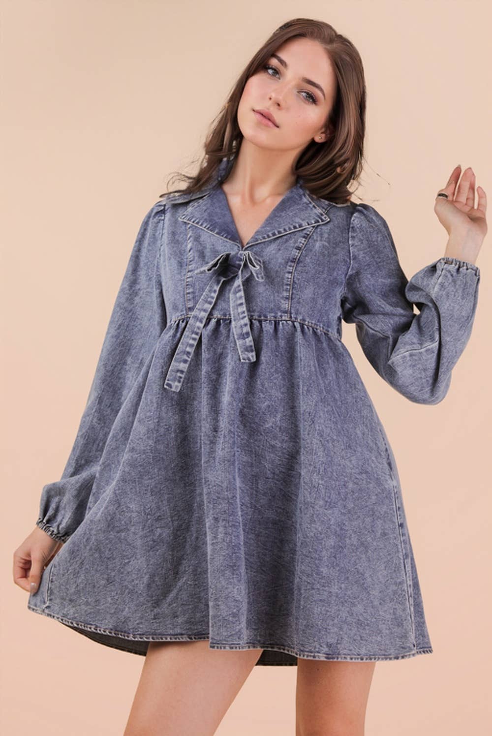 Washed Chambray Collared Mini Dress