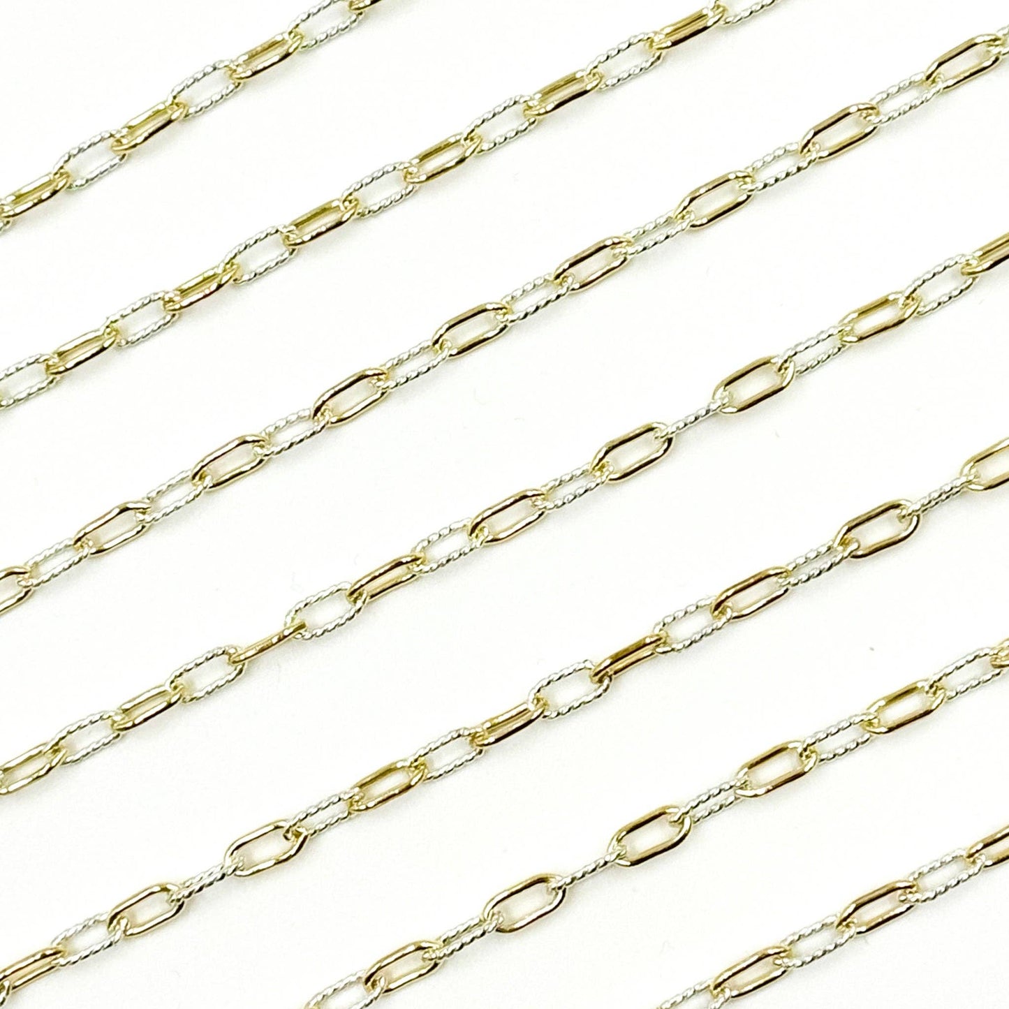 XM3106PZXETT. 14k Gold Filled Smooth and Silver Textured Paperclip Link Chain