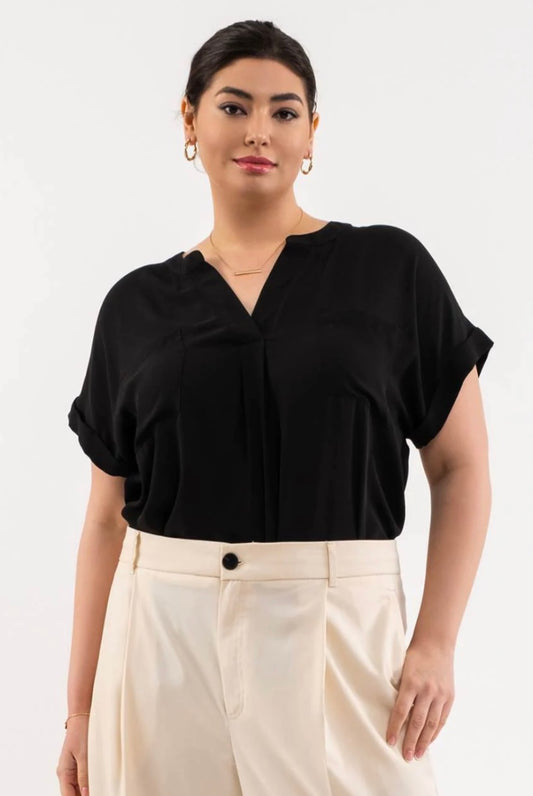 Plus Split Neck Front Pocket Top
