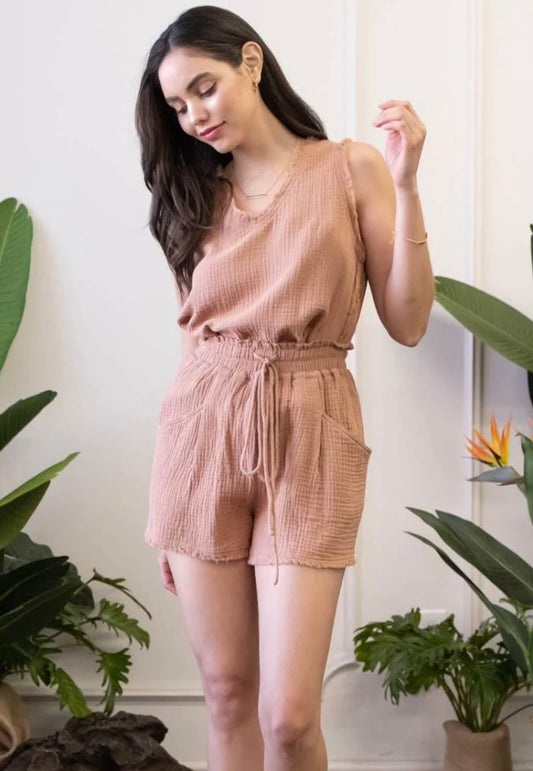 Fray Hem Drawstring Shorts