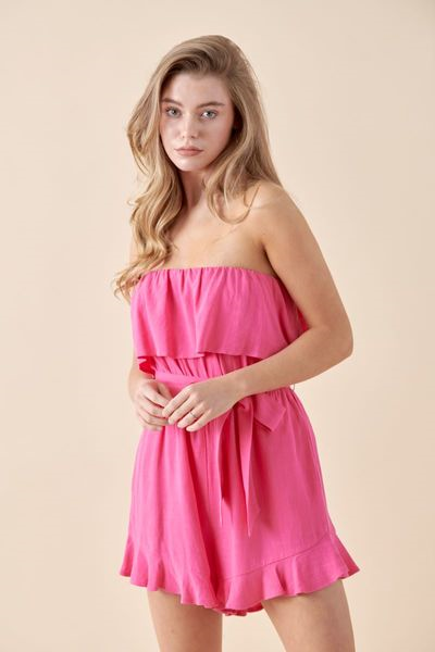 Hot Pink Linen Romper